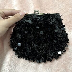 Black Sequin Mini Clasp Purse